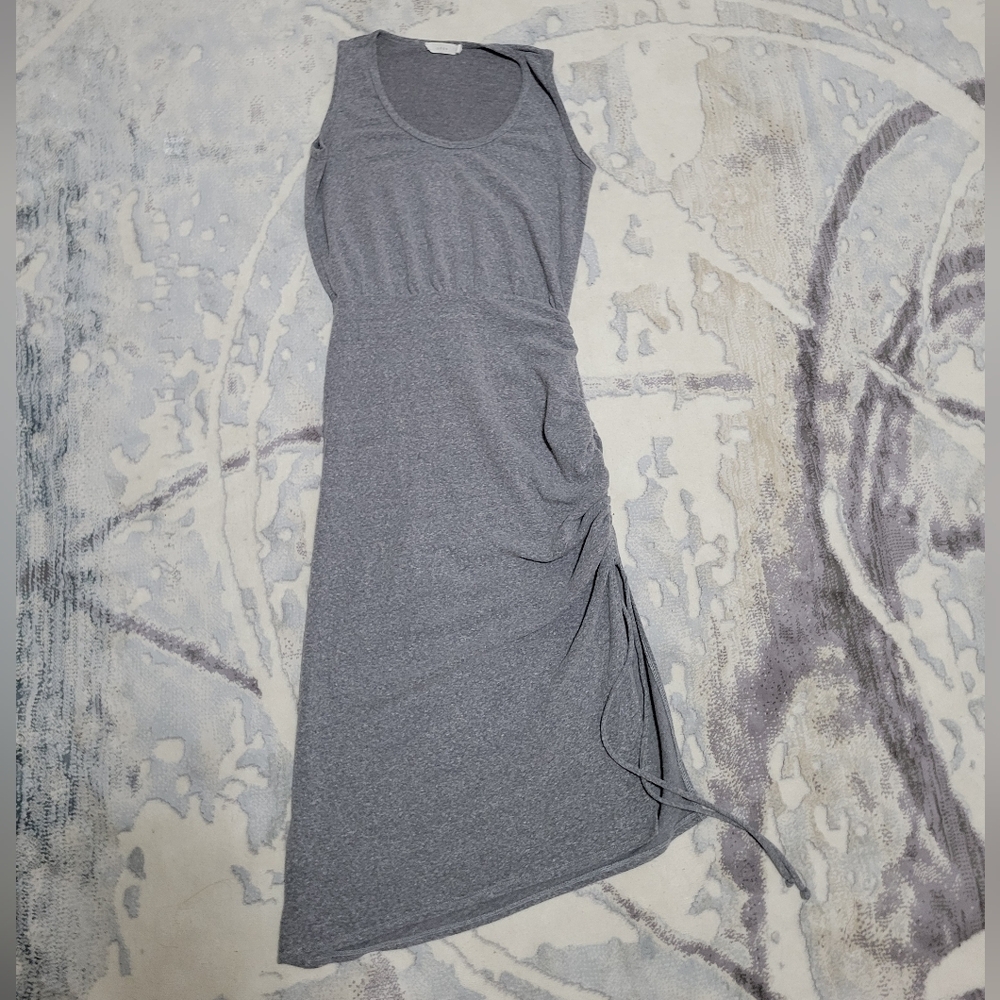 Lush Gray Midi Dress with Ruched Detail